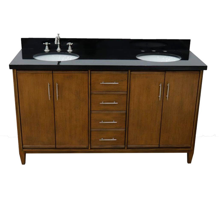 Bellaterra Home, MCM 61" Walnut Double Vanity, Oval Sink, Black Galaxy Granite#top-options_black-galaxy-granite-top