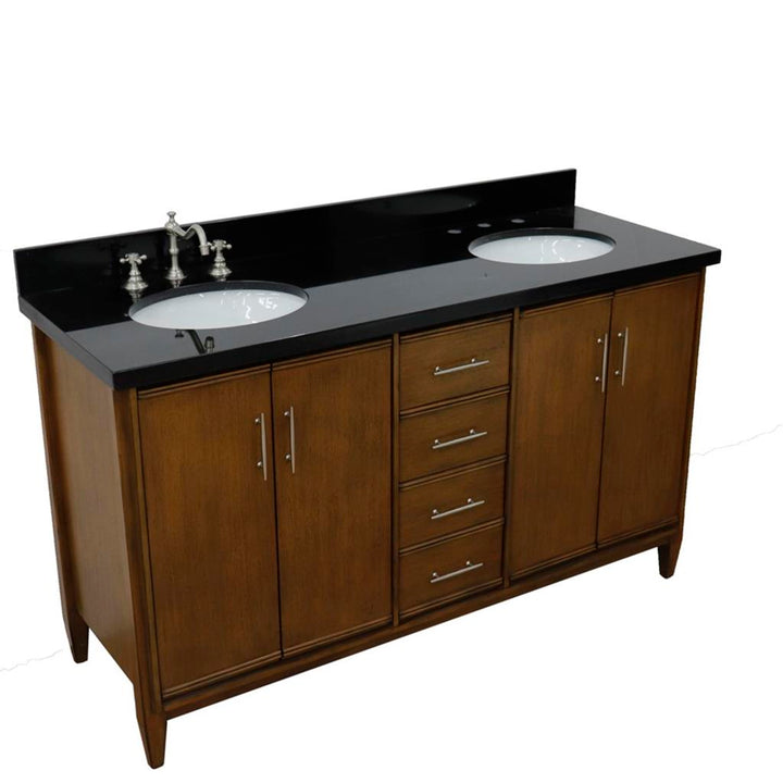 Bellaterra Home, MCM 61" Walnut Double Vanity, Oval Sink, Black Galaxy Granite#top-options_black-galaxy-granite-top