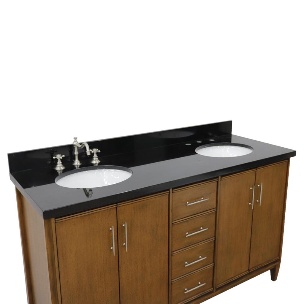Bellaterra Home, MCM 61" Walnut Double Vanity, Oval Sink, Black Galaxy Granite#top-options_black-galaxy-granite-top