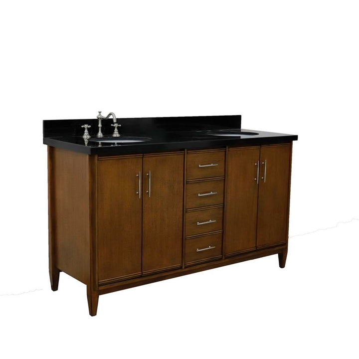 Bellaterra Home, MCM 61" Walnut Double Vanity, Oval Sink, Black Galaxy Granite#top-options_black-galaxy-granite-top