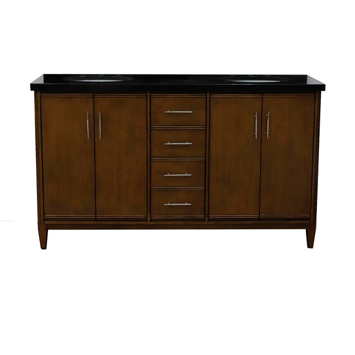 Bellaterra Home, MCM 61" Walnut Double Vanity, Oval Sink, Black Galaxy Granite#top-options_black-galaxy-granite-top
