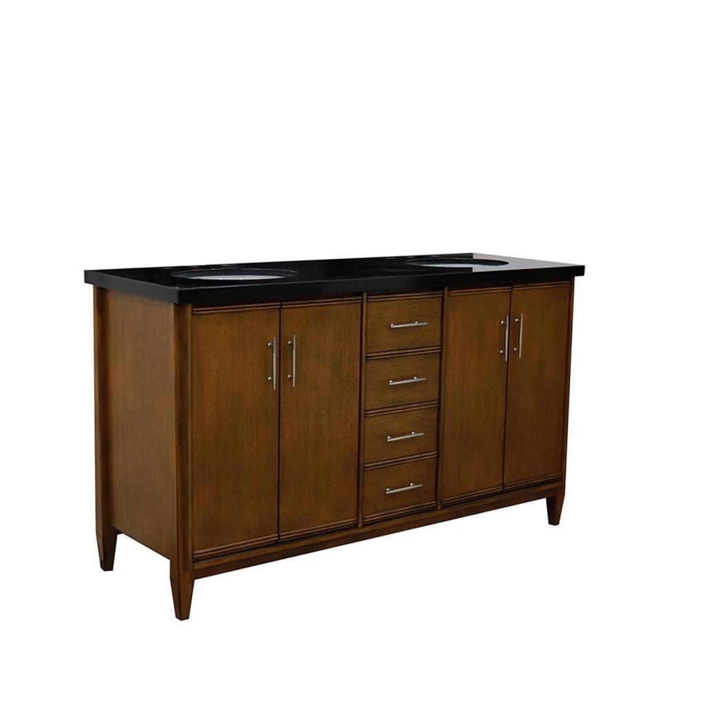 Bellaterra Home, MCM 61" Walnut Double Vanity, Oval Sink, Black Galaxy Granite#top-options_black-galaxy-granite-top