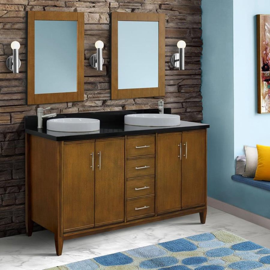 Bellaterra Home, MCM 61" Walnut Double Vanity, Round Sink, Black Galaxy Granite#top-options_black-galaxy-granite-top