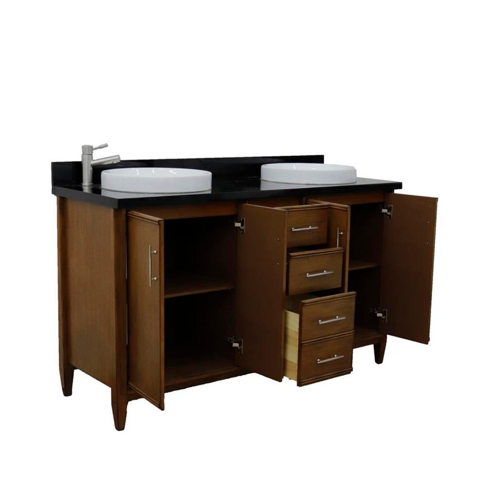 Bellaterra Home, MCM 61" Walnut Double Vanity, Round Sink, Black Galaxy Granite#top-options_black-galaxy-granite-top