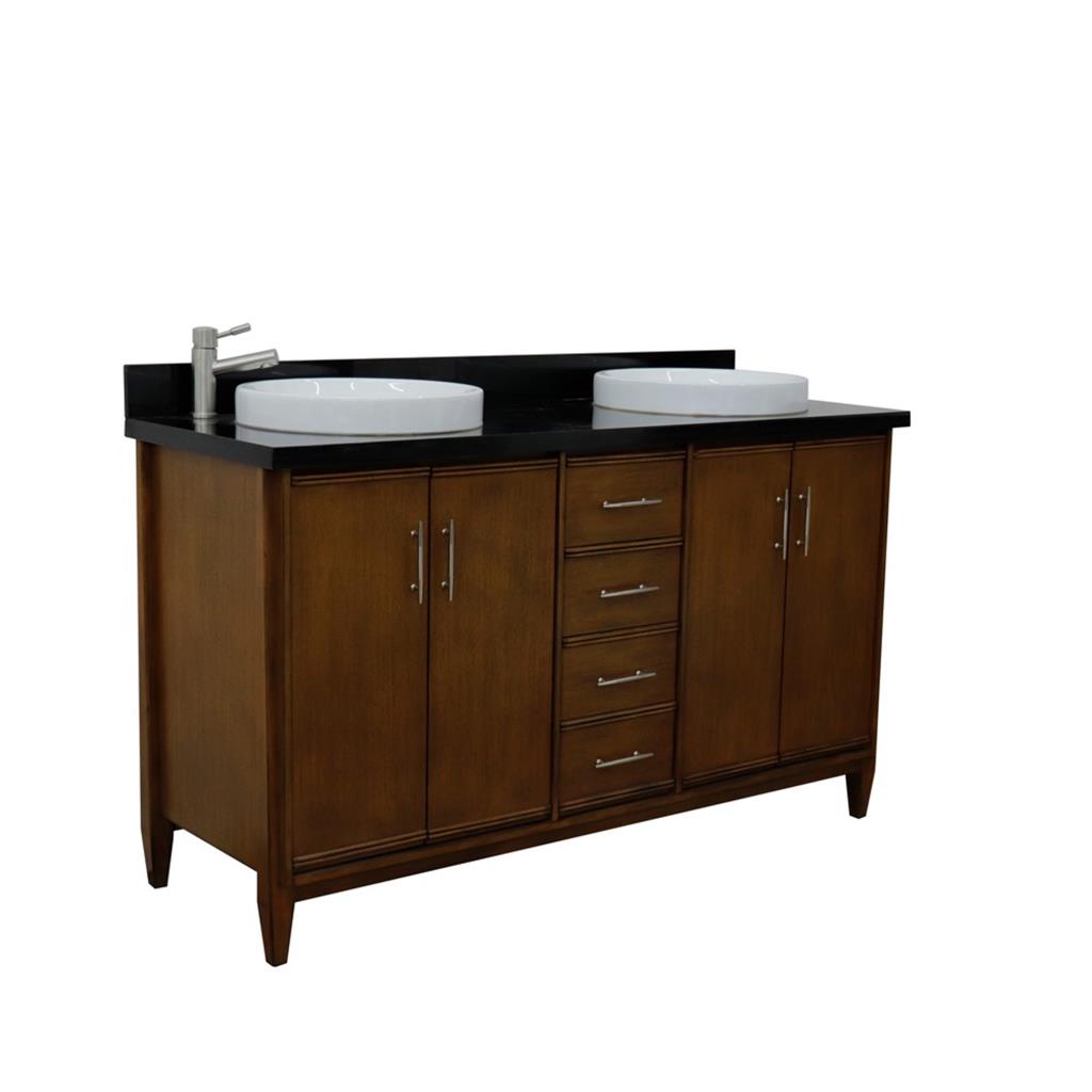 Bellaterra Home, MCM 61" Walnut Double Vanity, Round Sink, Black Galaxy Granite#top-options_black-galaxy-granite-top