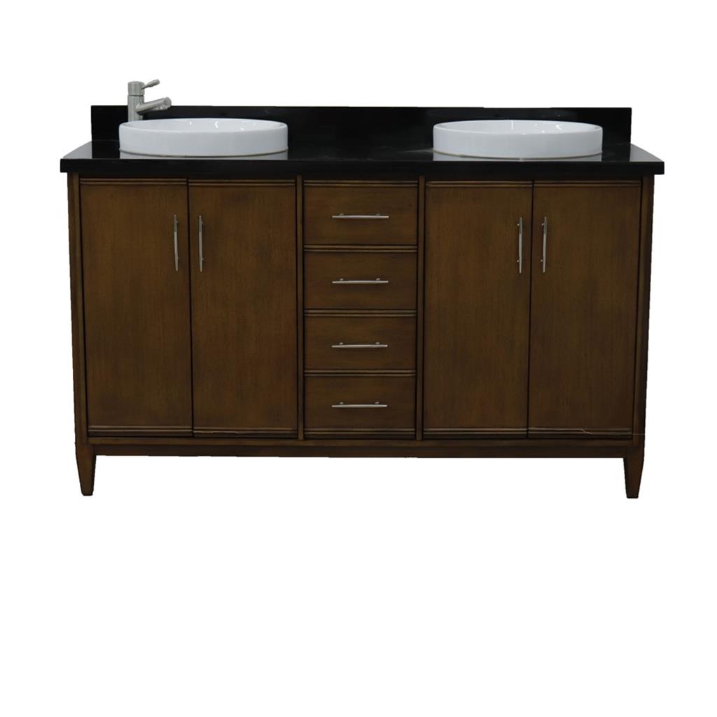 Bellaterra Home, MCM 61" Walnut Double Vanity, Round Sink, Black Galaxy Granite#top-options_black-galaxy-granite-top
