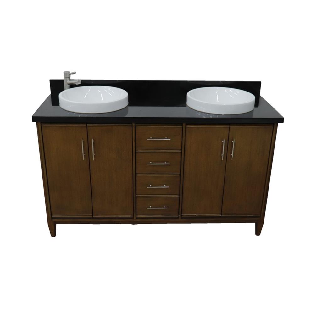 Bellaterra Home, MCM 61" Walnut Double Vanity, Round Sink, Black Galaxy Granite#top-options_black-galaxy-granite-top
