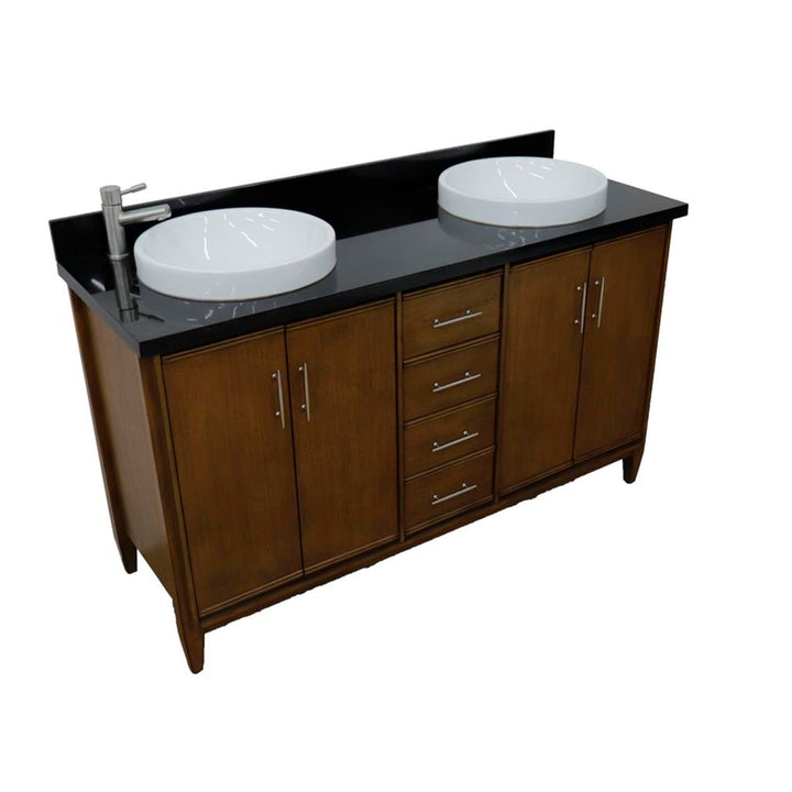 Bellaterra Home, MCM 61" Walnut Double Vanity, Round Sink, Black Galaxy Granite#top-options_black-galaxy-granite-top