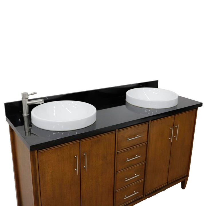 Bellaterra Home, MCM 61" Walnut Double Vanity, Round Sink, Black Galaxy Granite#top-options_black-galaxy-granite-top