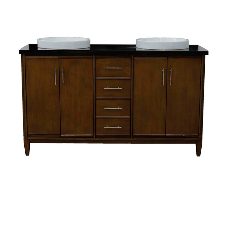 Bellaterra Home, MCM 61" Walnut Double Vanity, Round Sink, Black Galaxy Granite#top-options_black-galaxy-granite-top