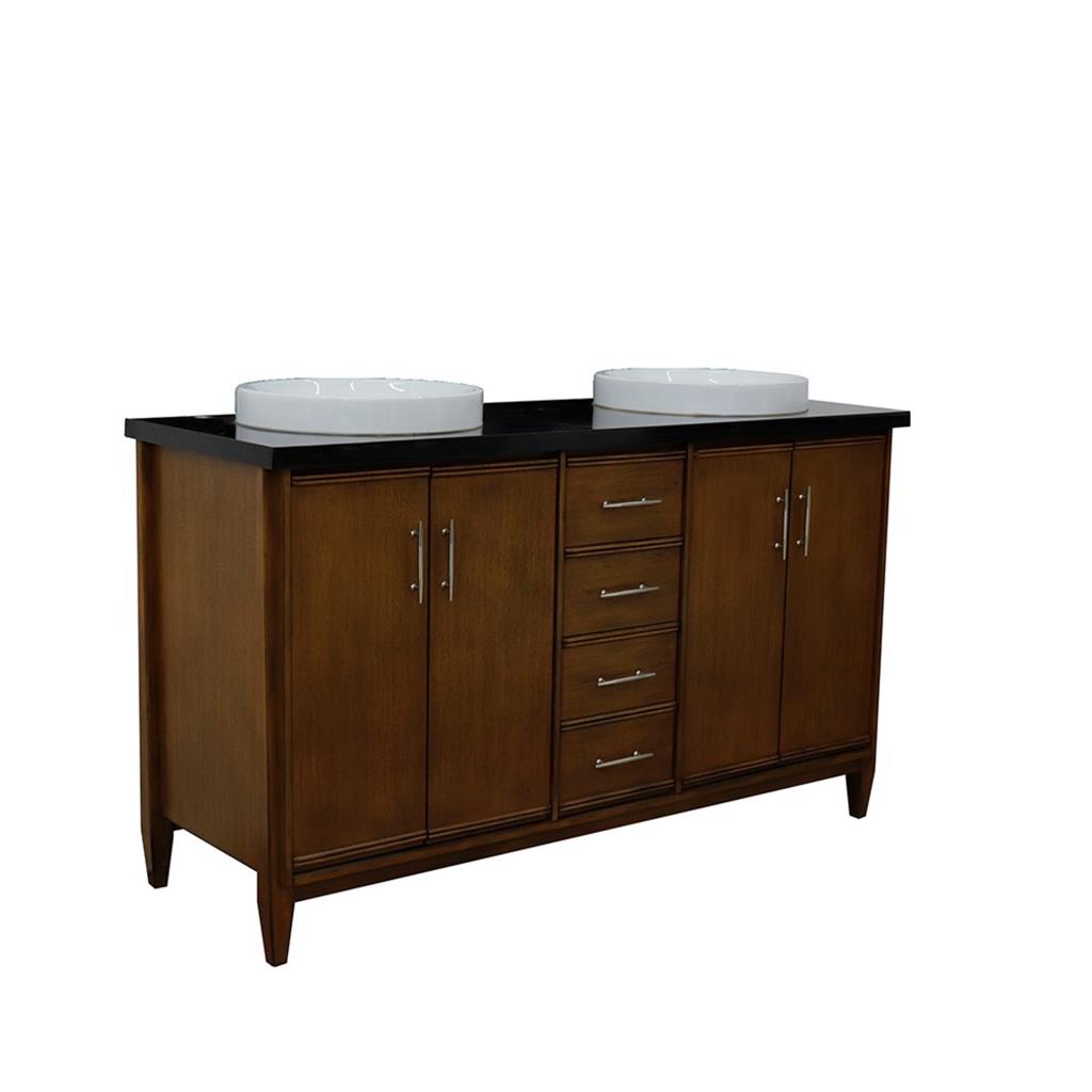 Bellaterra Home, MCM 61" Walnut Double Vanity, Round Sink, Black Galaxy Granite#top-options_black-galaxy-granite-top