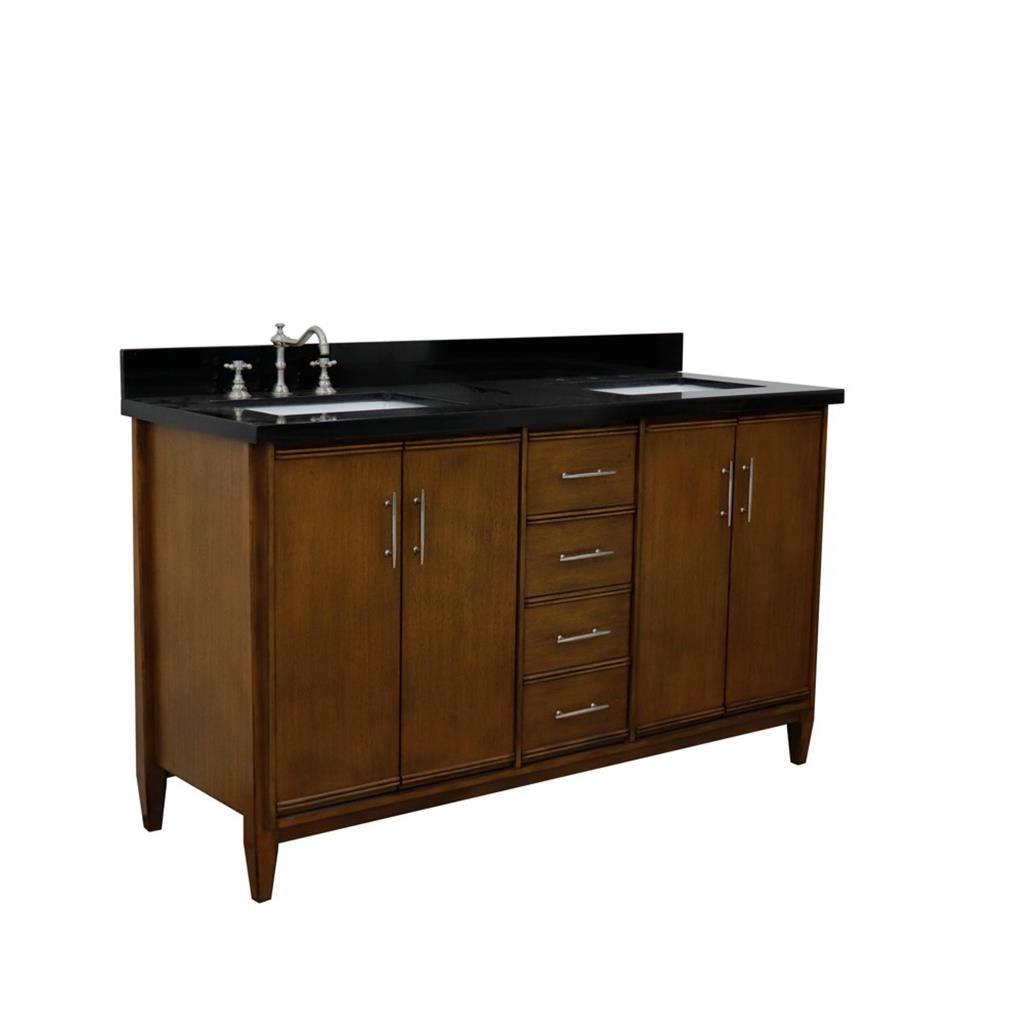 Bellaterra Home, MCM 61" Walnut Double Vanity, Rectangle Sink, Black Galaxy Granite#top-options_black-galaxy-granite-top