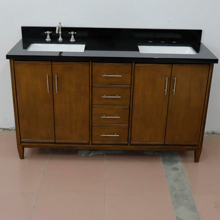 Bellaterra Home, MCM 61" Walnut Double Vanity, Rectangle Sink, Black Galaxy Granite#top-options_black-galaxy-granite-top