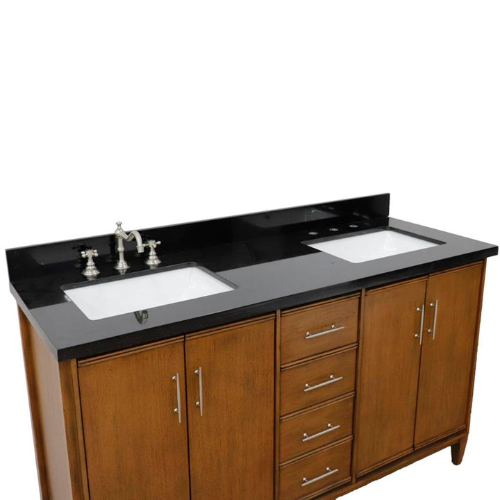 Bellaterra Home, MCM 61" Walnut Double Vanity, Rectangle Sink, Black Galaxy Granite#top-options_black-galaxy-granite-top