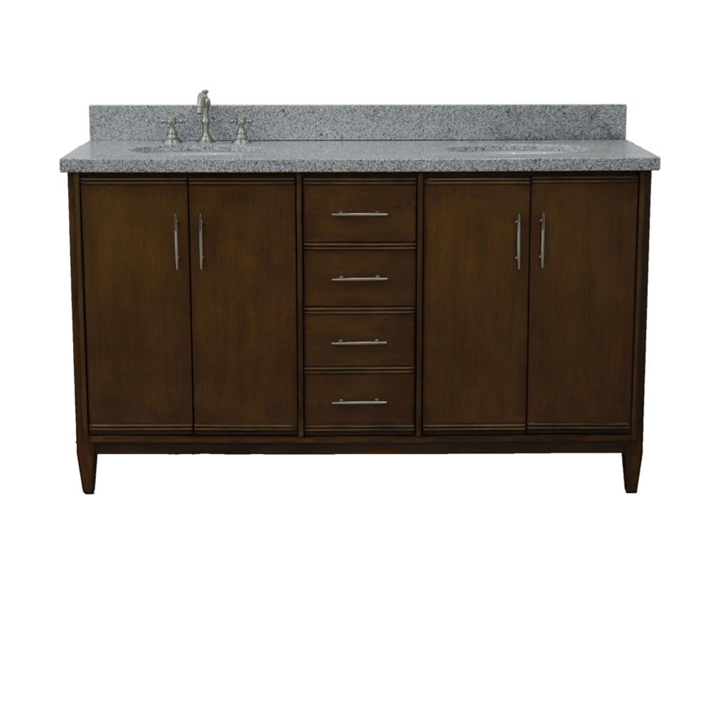 Bellaterra Home, MCM 61" Walnut Double Vanity, Oval Sink, Gray Granite#top-options_gray-granite-top