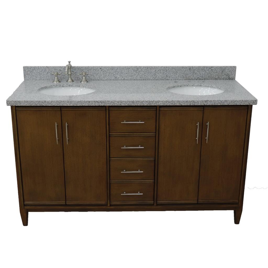 Bellaterra Home, MCM 61" Walnut Double Vanity, Oval Sink, Gray Granite#top-options_gray-granite-top