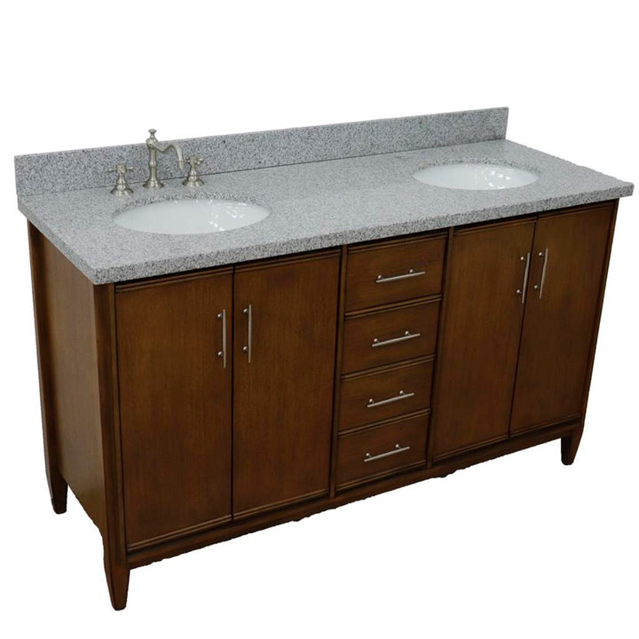 Bellaterra Home, MCM 61" Walnut Double Vanity, Oval Sink, Gray Granite#top-options_gray-granite-top