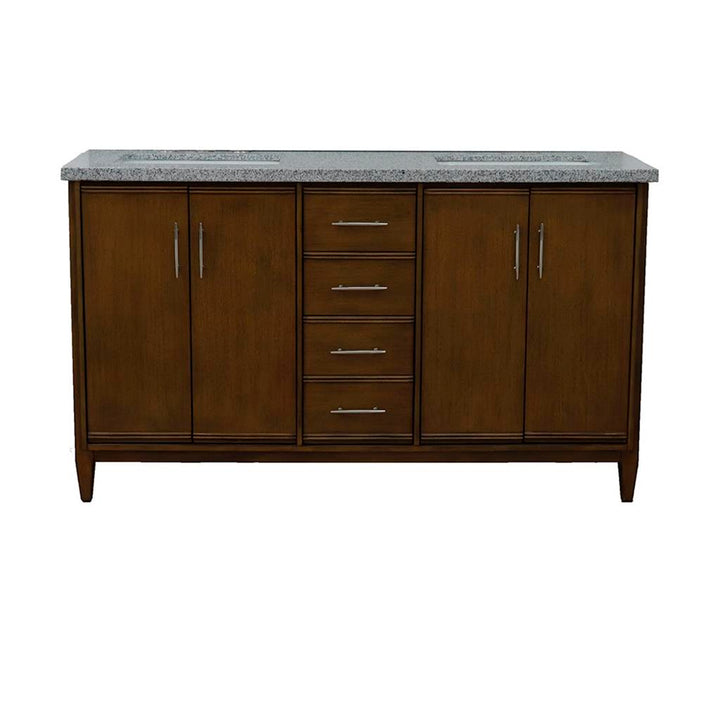 Bellaterra Home, MCM 61" Walnut Double Vanity, Rectangle Sink, Gray Granite#top-options_gray-granite-top