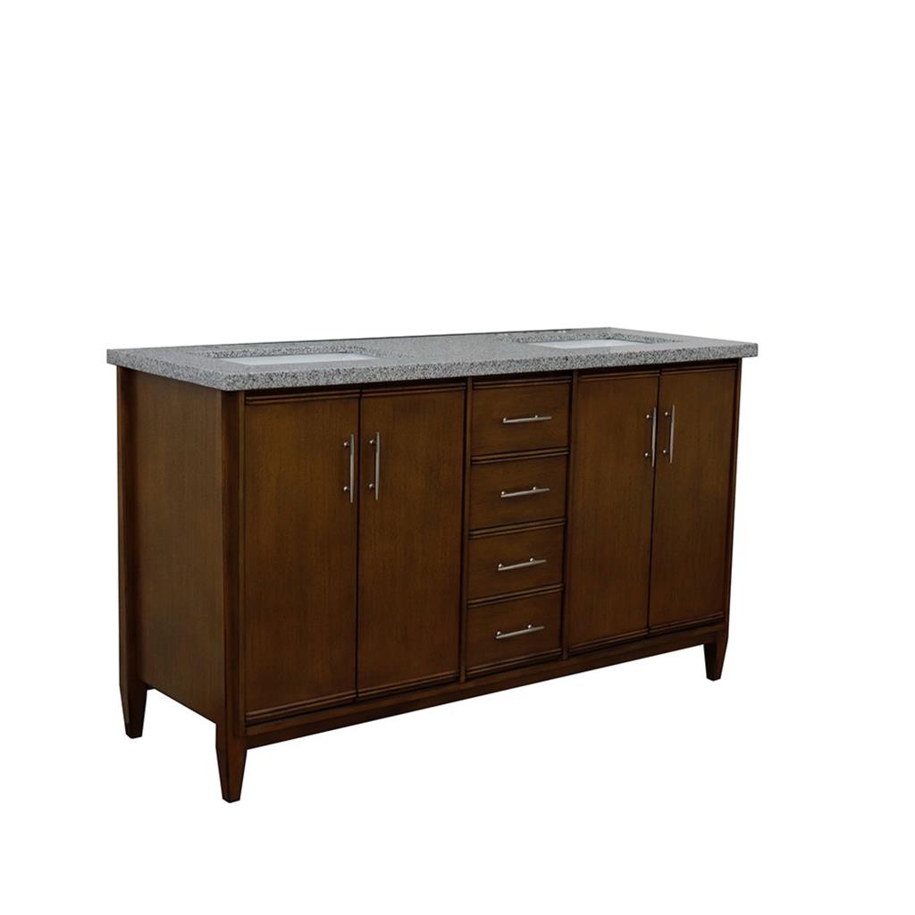 Bellaterra Home, MCM 61" Walnut Double Vanity, Rectangle Sink, Gray Granite#top-options_gray-granite-top