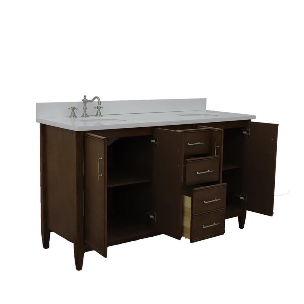 Bellaterra Home, MCM 61" Walnut Double Vanity, Oval Sink, White Quartz#top-options_white-quartz-top