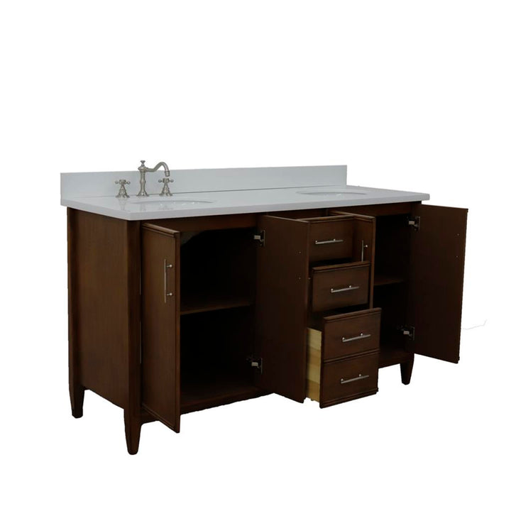 Bellaterra Home, MCM 61" Walnut Double Vanity, Oval Sink, White Quartz#top-options_white-quartz-top