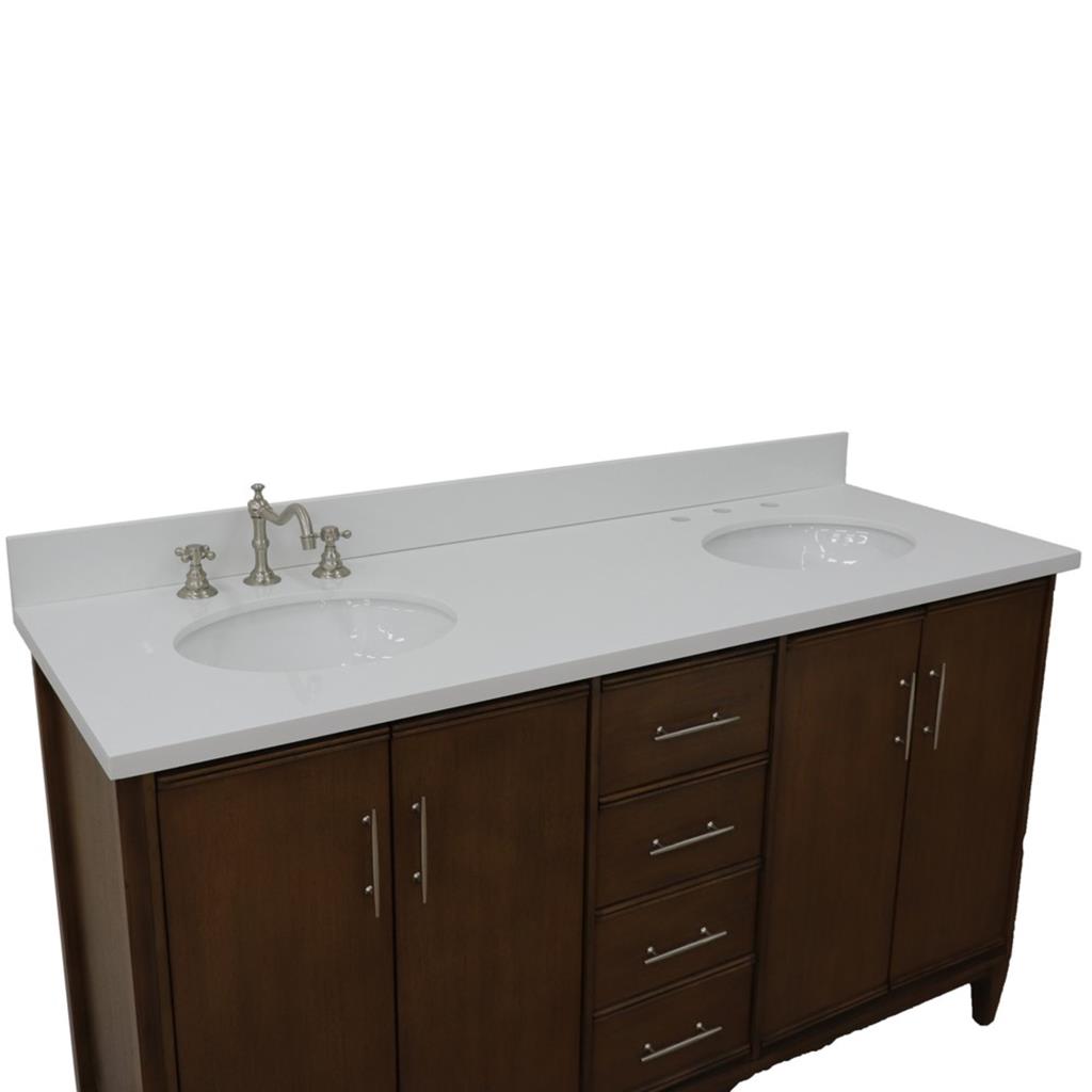 Bellaterra Home, MCM 61" Walnut Double Vanity, Oval Sink, White Quartz#top-options_white-quartz-top