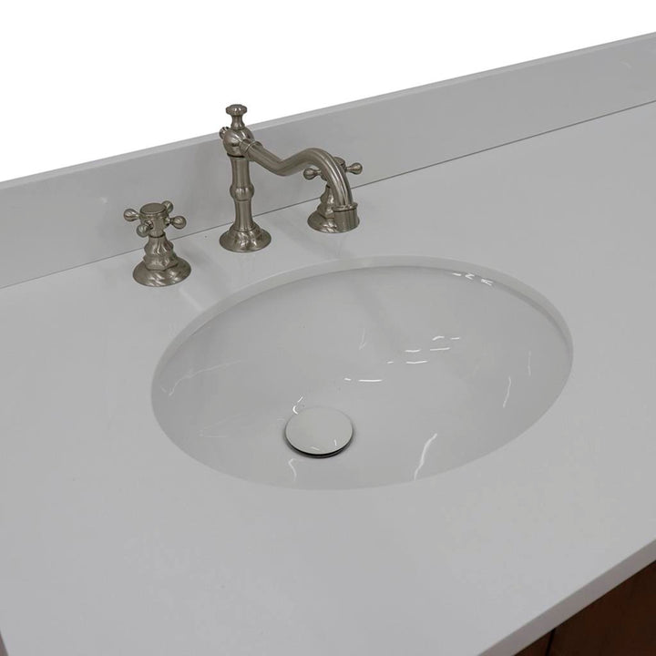 Bellaterra Home, MCM 61" Walnut Double Vanity, Oval Sink, White Quartz#top-options_white-quartz-top