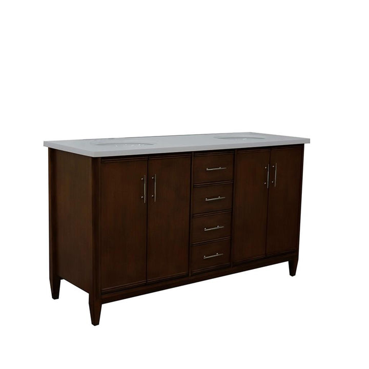 Bellaterra Home, MCM 61" Walnut Double Vanity, Oval Sink, White Quartz#top-options_white-quartz-top