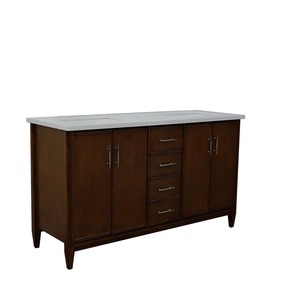 Bellaterra Home, MCM 61" Walnut Double Vanity, Rectangle Sink, White Quartz#top-options_white-quartz-top