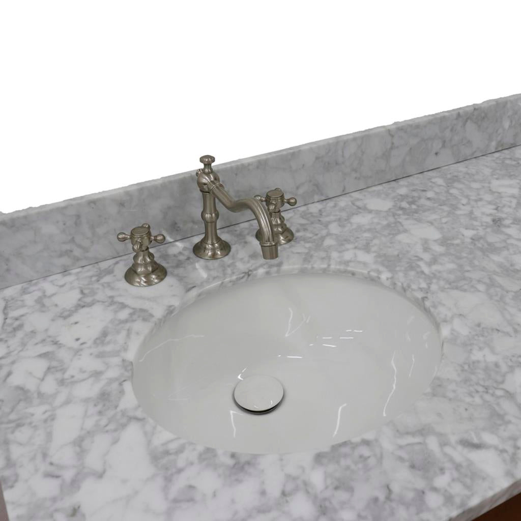 Bellaterra Home, MCM 61" Walnut Double Vanity, Oval Sink, White Carrara Marble#top-options_white-carrara-marble-top