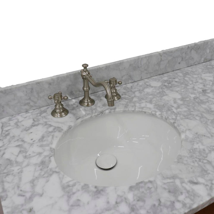 Bellaterra Home, MCM 61" Walnut Double Vanity, Oval Sink, White Carrara Marble#top-options_white-carrara-marble-top