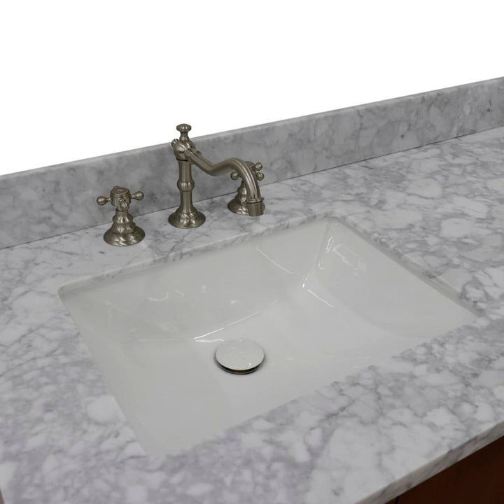 Bellaterra Home, MCM 61" Walnut Double Vanity, Rectangle Sink, White Carrara Marble#top-options_white-carrara-marble-top