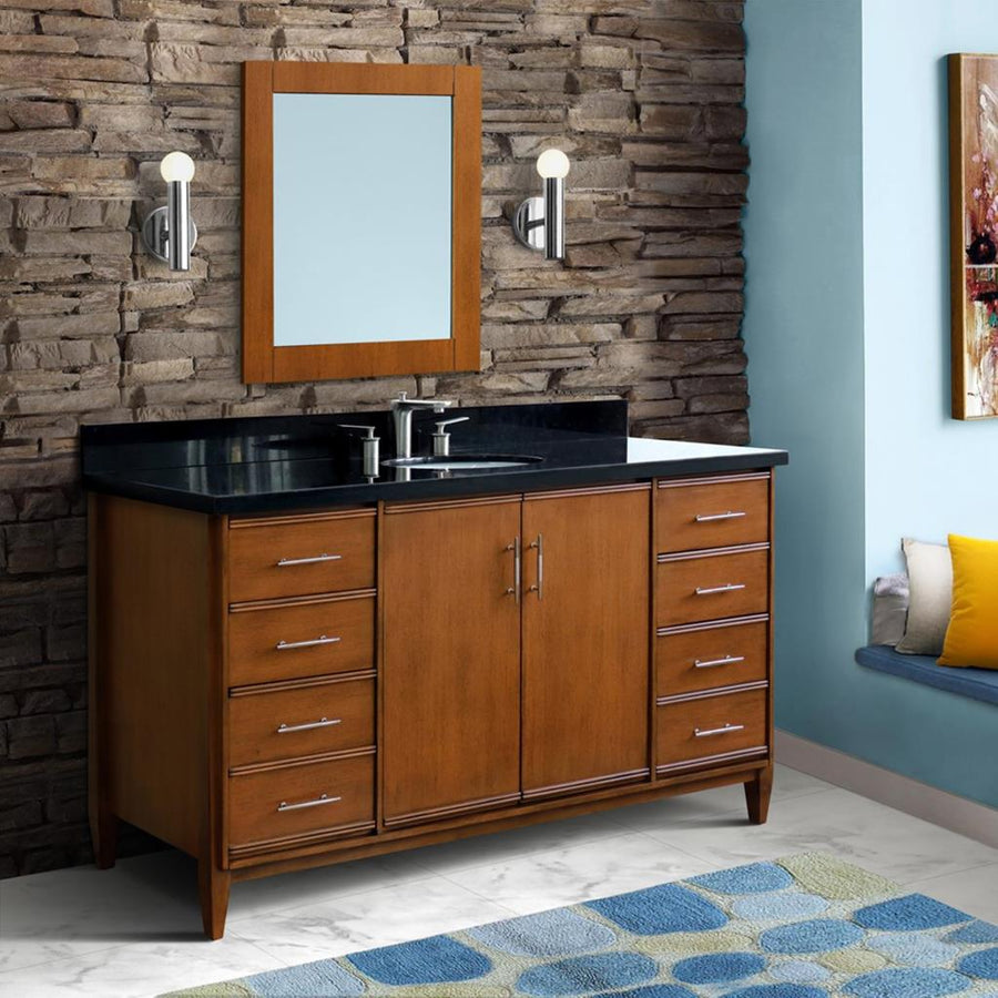 Bellaterra Home, MCM 61" Walnut Single Vanity, Oval Sink, Black Galaxy Granite#top-options_black-galaxy-granite-top