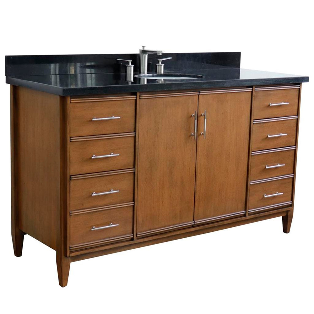 Bellaterra Home, MCM 61" Walnut Single Vanity, Oval Sink, Black Galaxy Granite#top-options_black-galaxy-granite-top
