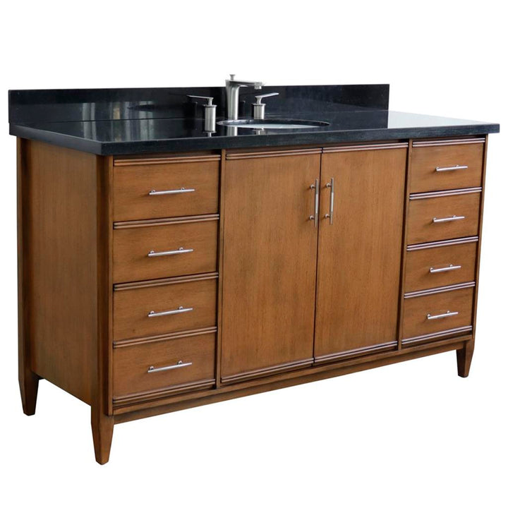 Bellaterra Home, MCM 61" Walnut Single Vanity, Oval Sink, Black Galaxy Granite#top-options_black-galaxy-granite-top
