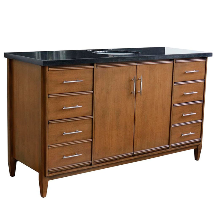 Bellaterra Home, MCM 61" Walnut Single Vanity, Oval Sink, Black Galaxy Granite#top-options_black-galaxy-granite-top