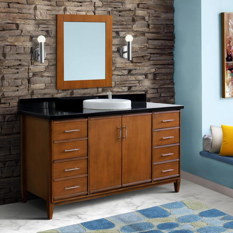 Bellaterra Home, MCM 61" Walnut Single Vanity, Round Sink, Black Galaxy Granite#top-options_black-galaxy-granite-top