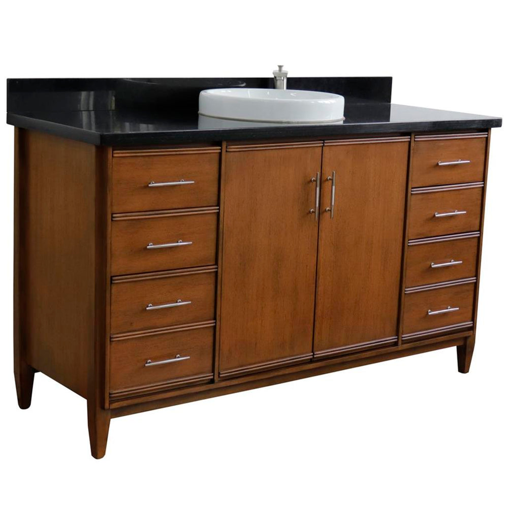 Bellaterra Home, MCM 61" Walnut Single Vanity, Round Sink, Black Galaxy Granite#top-options_black-galaxy-granite-top