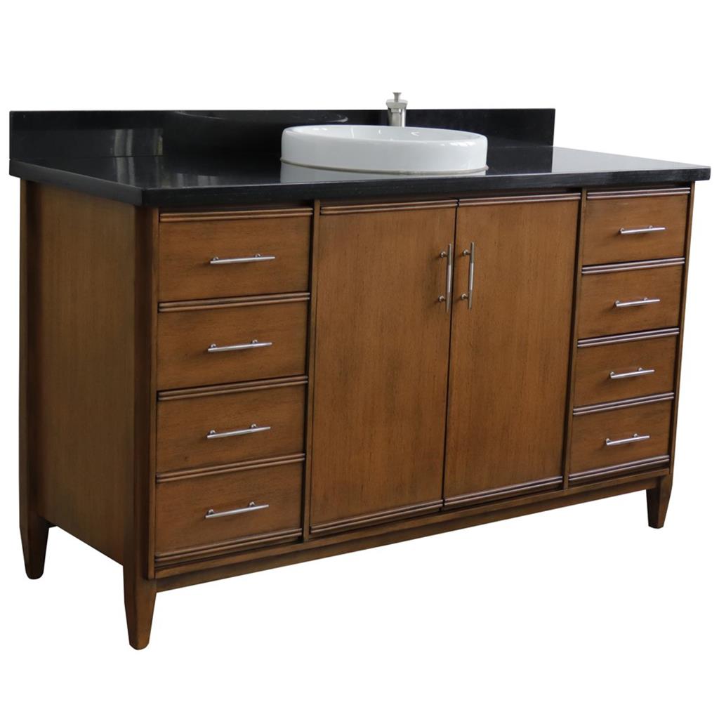 Bellaterra Home, MCM 61" Walnut Single Vanity, Round Sink, Black Galaxy Granite#top-options_black-galaxy-granite-top