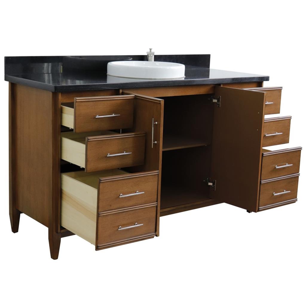 Bellaterra Home, MCM 61" Walnut Single Vanity, Round Sink, Black Galaxy Granite#top-options_black-galaxy-granite-top
