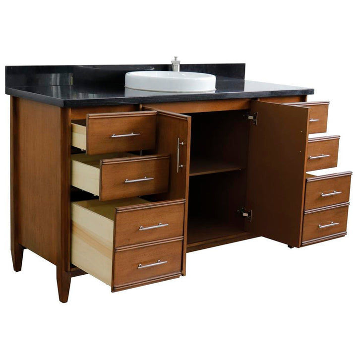 Bellaterra Home, MCM 61" Walnut Single Vanity, Round Sink, Black Galaxy Granite#top-options_black-galaxy-granite-top
