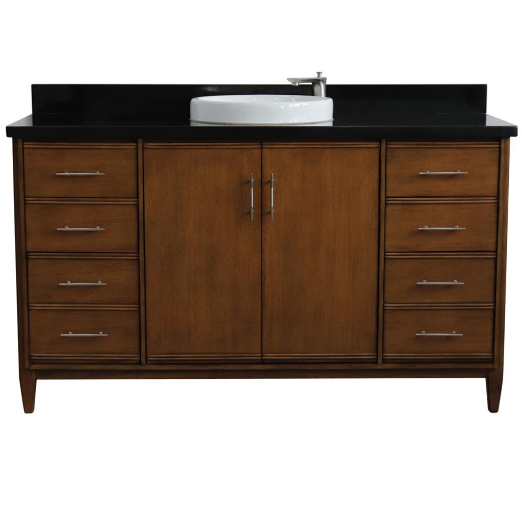 Bellaterra Home, MCM 61" Walnut Single Vanity, Round Sink, Black Galaxy Granite#top-options_black-galaxy-granite-top