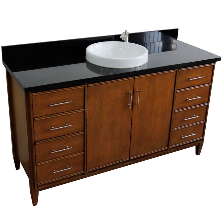 Bellaterra Home, MCM 61" Walnut Single Vanity, Round Sink, Black Galaxy Granite#top-options_black-galaxy-granite-top
