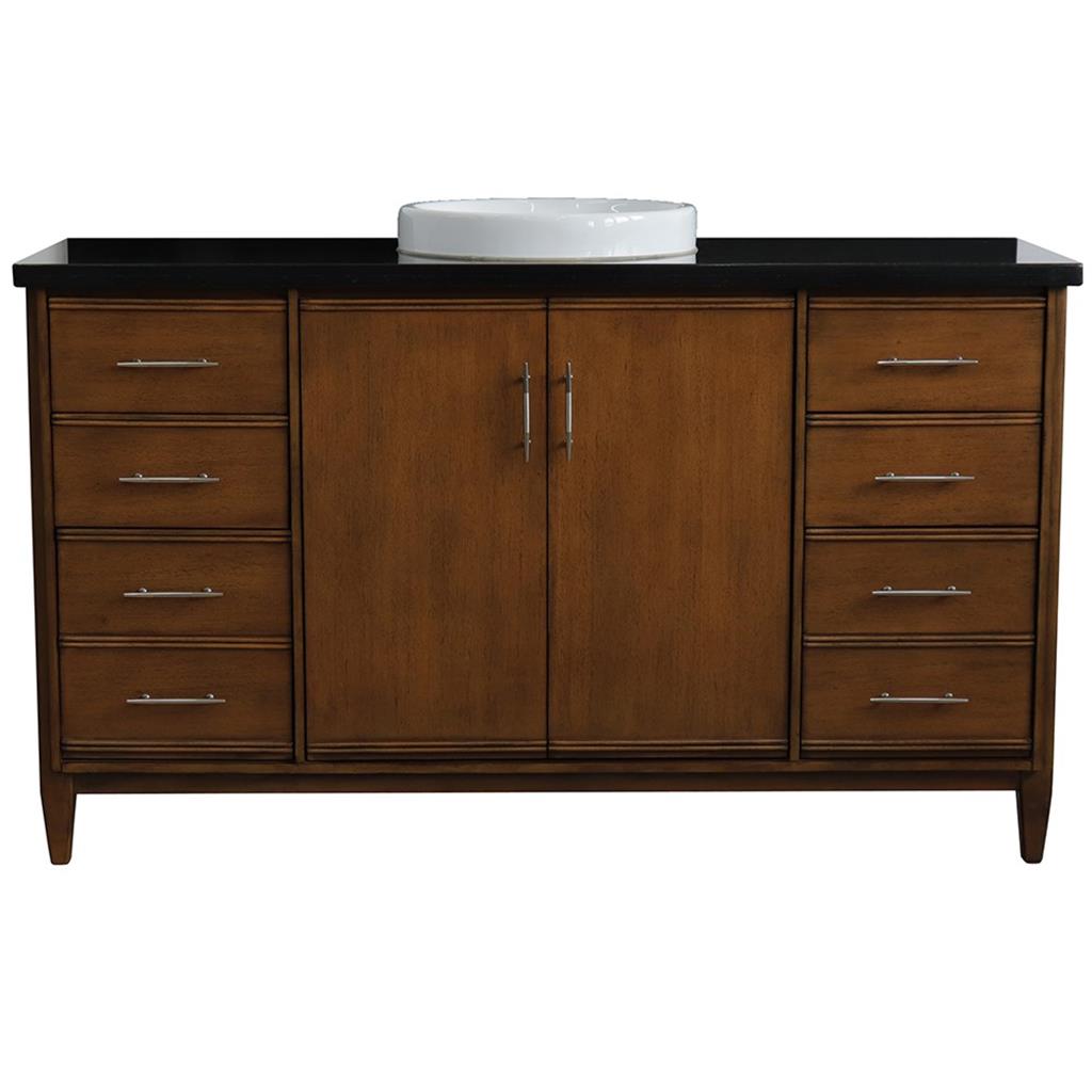 Bellaterra Home, MCM 61" Walnut Single Vanity, Round Sink, Black Galaxy Granite#top-options_black-galaxy-granite-top