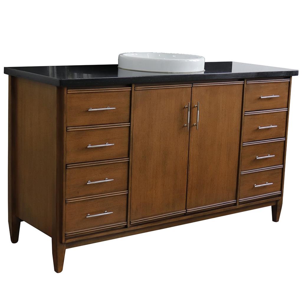 Bellaterra Home, MCM 61" Walnut Single Vanity, Round Sink, Black Galaxy Granite#top-options_black-galaxy-granite-top