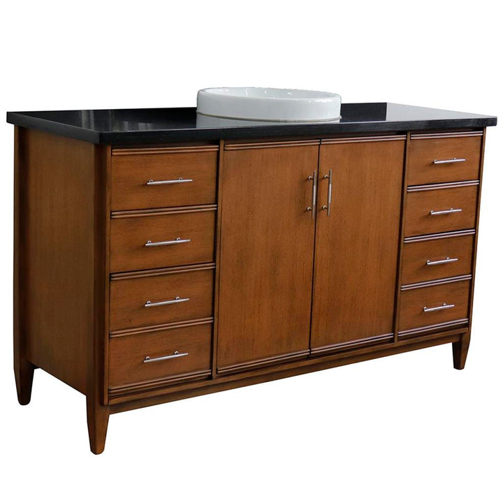 Bellaterra Home, MCM 61" Walnut Single Vanity, Round Sink, Black Galaxy Granite#top-options_black-galaxy-granite-top
