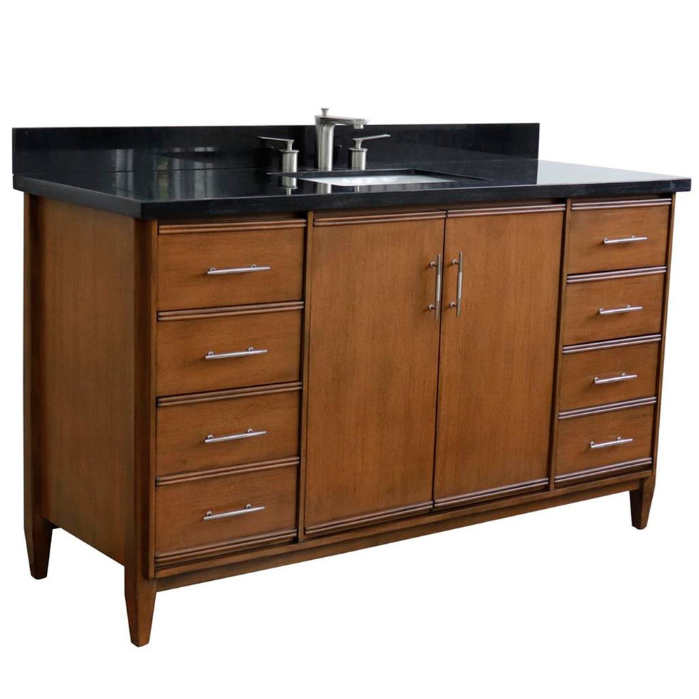 Bellaterra Home, MCM 61" Walnut Single Vanity, Rectangle Sink, Black Galaxy Granite#top-options_black-galaxy-granite-top