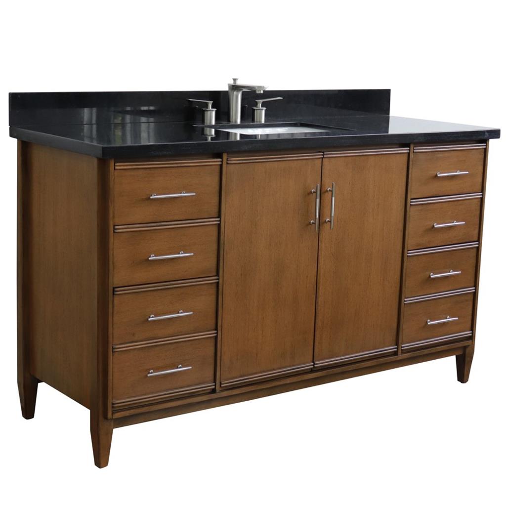 Bellaterra Home, MCM 61" Walnut Single Vanity, Rectangle Sink, Black Galaxy Granite#top-options_black-galaxy-granite-top