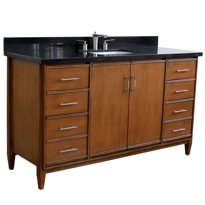 Bellaterra Home, MCM 61" Walnut Single Vanity, Rectangle Sink, Black Galaxy Granite#top-options_black-galaxy-granite-top