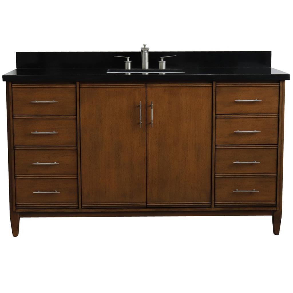 Bellaterra Home, MCM 61" Walnut Single Vanity, Rectangle Sink, Black Galaxy Granite#top-options_black-galaxy-granite-top